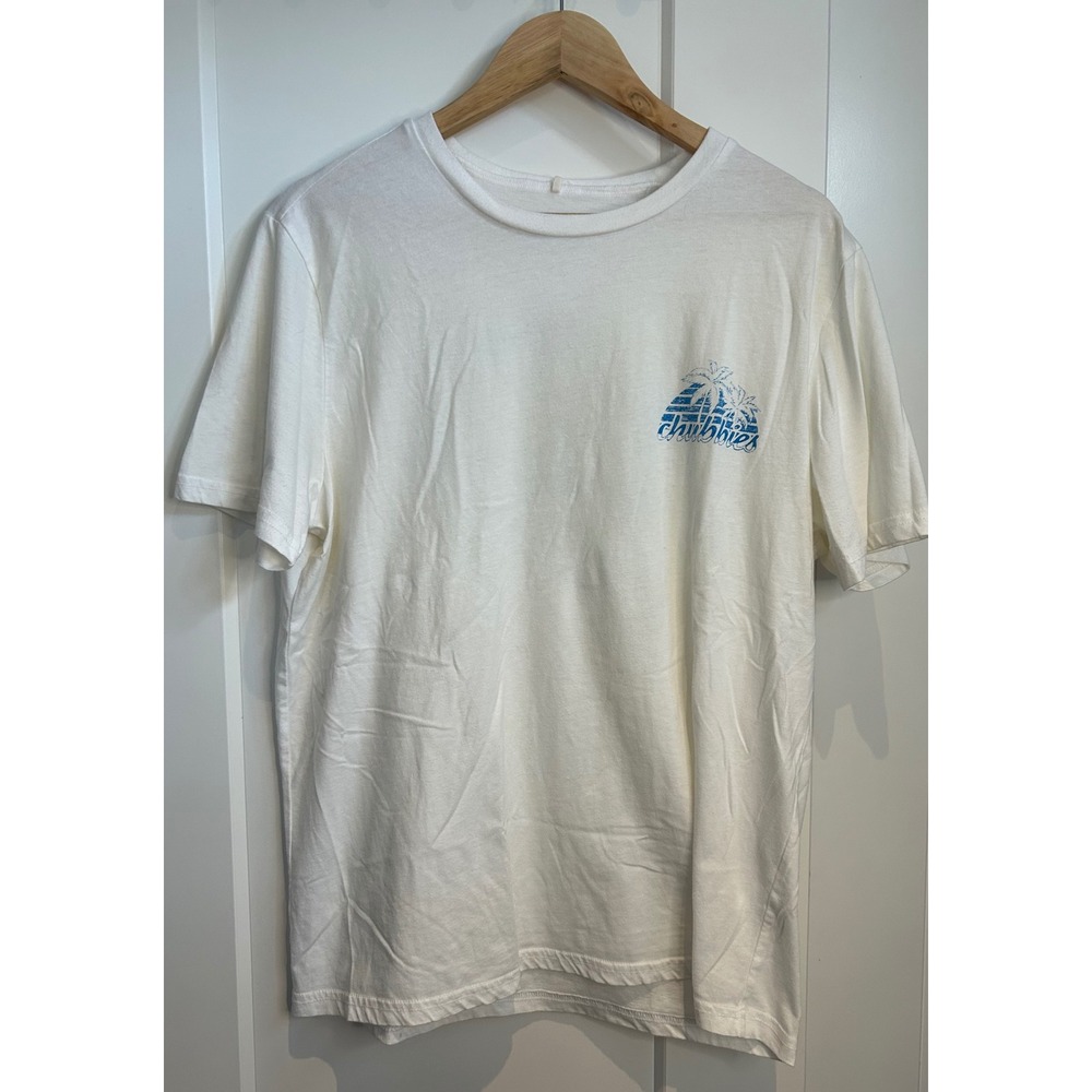 Chubbies Mens Large White Graphic T-Shirt Flamingo Palm Tree Beach The Weekend